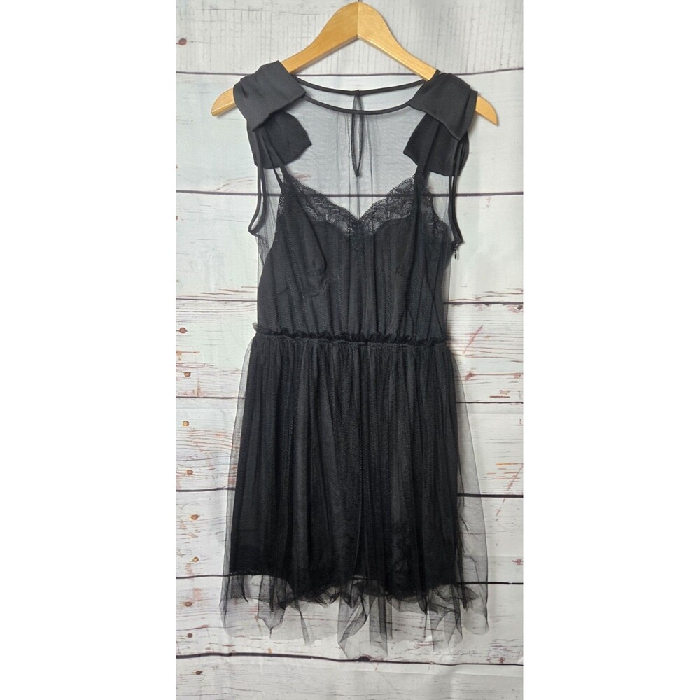Rodarte for Target Womens Dress Medium Black Tulle Mesh Lace Trim Bow Accent